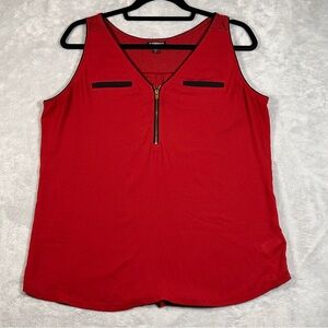 Express Dark Red Tank Top with Faux Pockets & 1/4 Zip